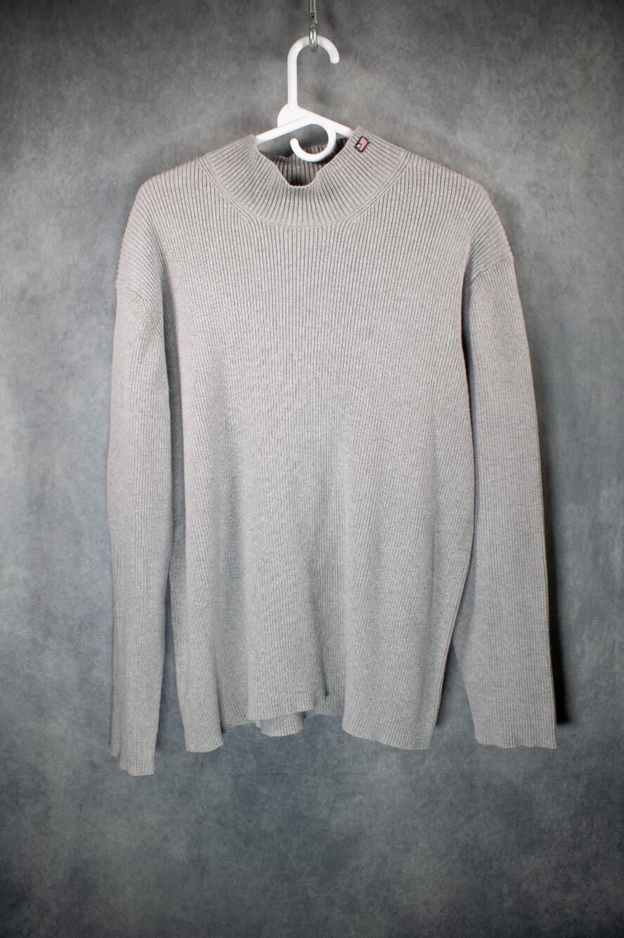 VINTAGE 90s Polo Jeans Co Ralph Lauren Mock Neck Ribbed Sweater Gray XXL USA